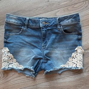 Denim Lace Trim Girls 16 Stretch Shorts
